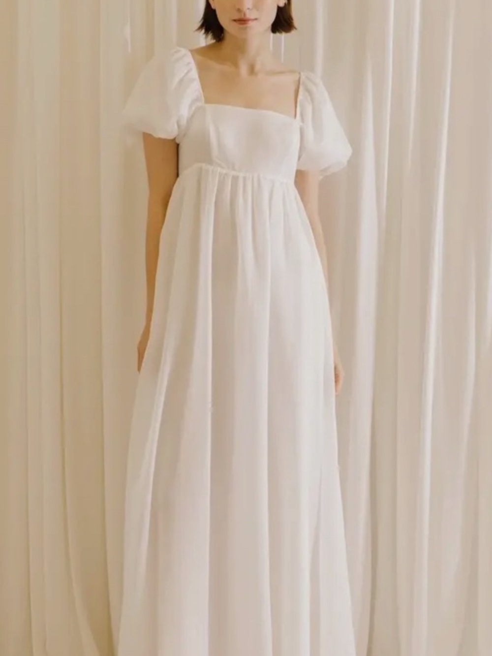 Storia White Puff-Sleeve Square-Neck Maxi Dress NWT